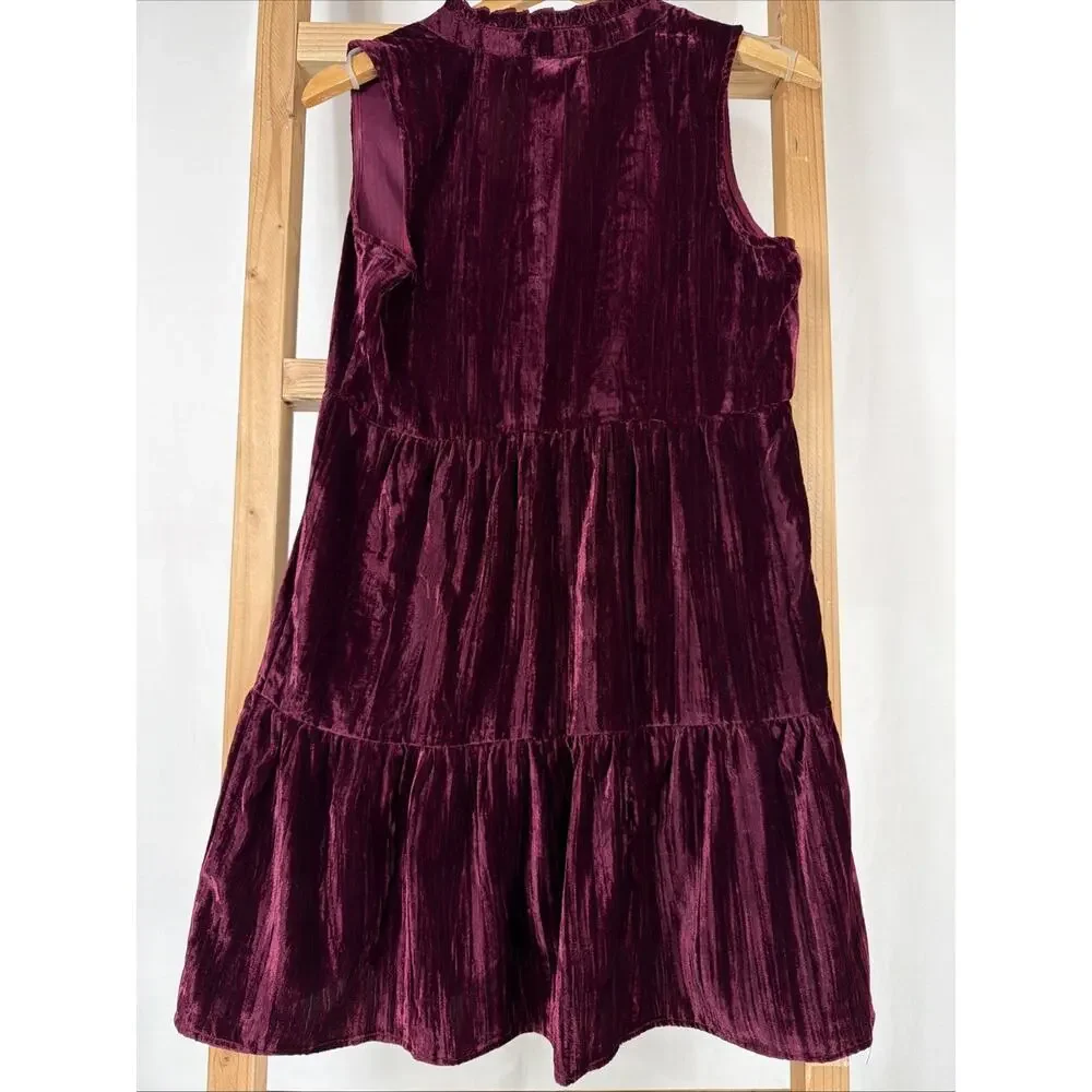 NWT Dear John Dress Burgundy Crushed Velvet Ruffle V Neck Dress #1094 Size XS